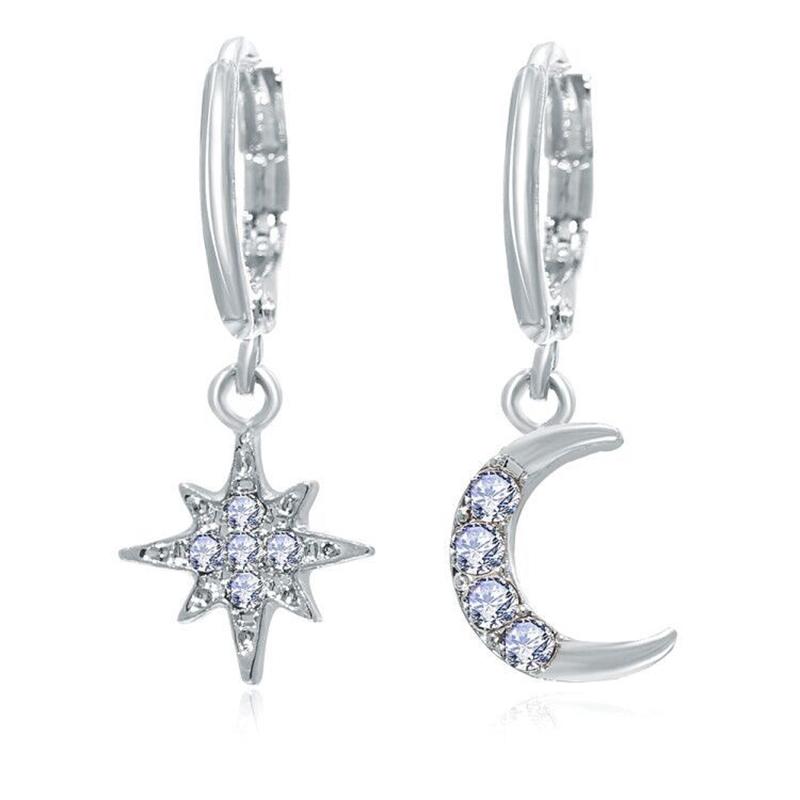 

Vintage Classic Sun moon Earrings Women Dangle Earrings Asymmetric Earrings Of Star And Moon Female Korean Jewelry срібний