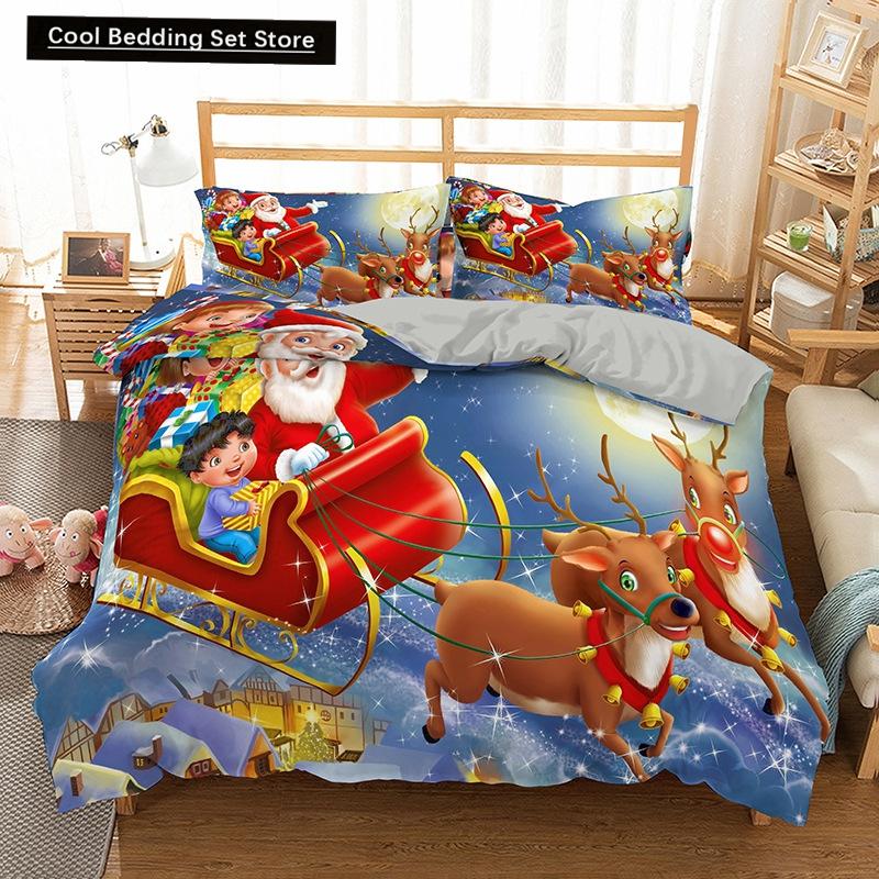 Red Christmas King Queen Duvet Cover Cartoon Santa Claus Bedding Set for Kid Boy Girl Happy Holiday 2/3pcs Polyester Quilt Cover