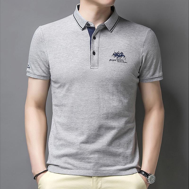 Embroidered Polo Shirt Men'S Short-Sleeved Top Loose Medium And Blue High-End Sense