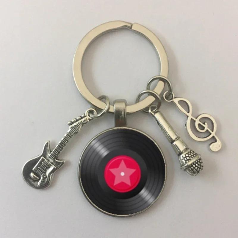Creative Gramophone Music Keychain Ring Creative Charm Music Retro Vinyl Keychain Vinyl Record Picture Musician Accessories Gift