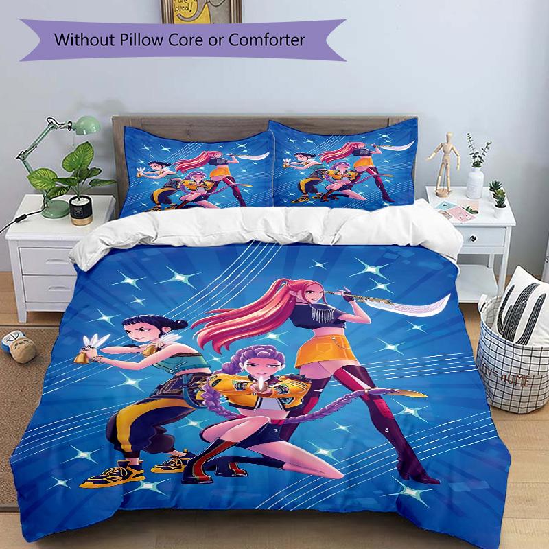 3pcs KPOP Demon Hunters, Huntrix Bedding Set: Perfect for Bedroom or Guest Room. Soft and Comfortable with No Core Included yy251009179