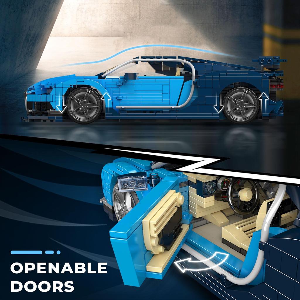 Mold King 10111 Super rychlé auto Sestava superauta Sada stavebních bloků pro děti, Mania/Sport 14+ (1222+ PCS)