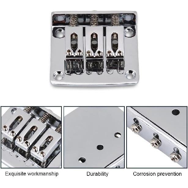 Adjustable 3 String Guitar Hard-tail Tailpiece Bridge for Cigar Box Electric Guitar Parts Replacement Chrome