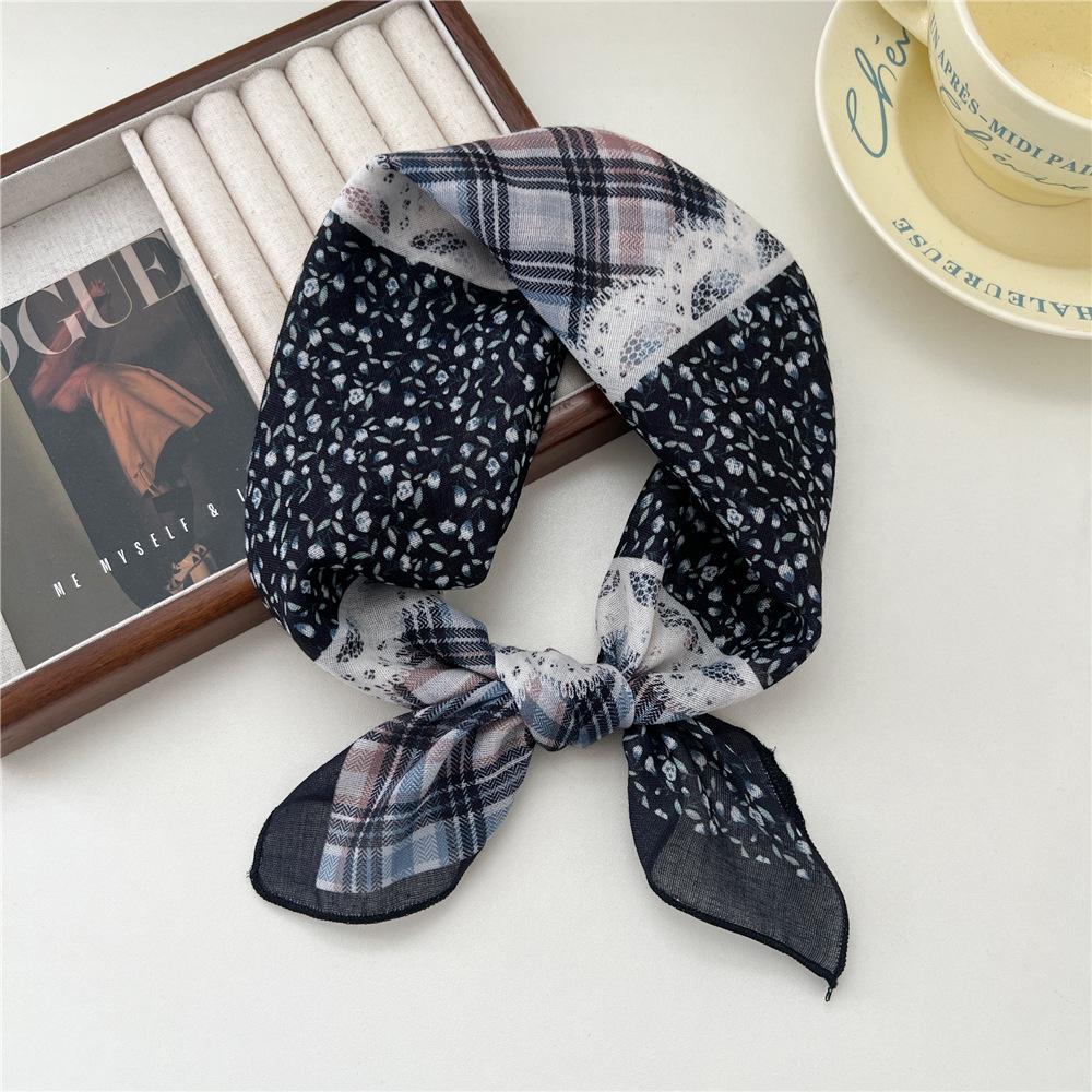 Liten fyrkantig scarf i bomull och linne Sidenhalsduk Dam Vår och höst Ny stil Konstnärlig och mångsidig Mode Temperament Huvudband Scarf
