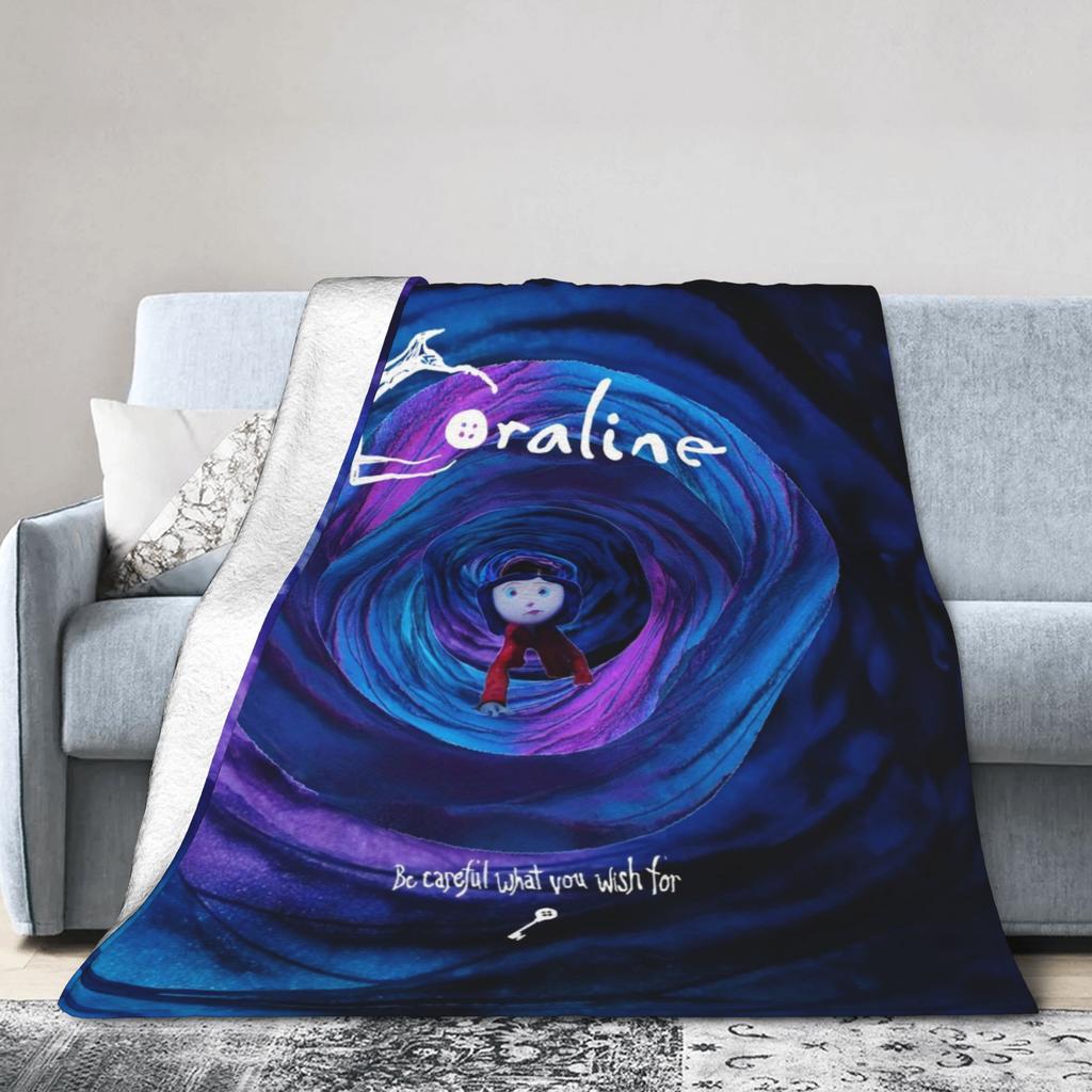 Coraline Halloween Horror Blanket Flannel Spring Autumn Portable Lightweight Throw Blankets for Home Car Bedding Throws