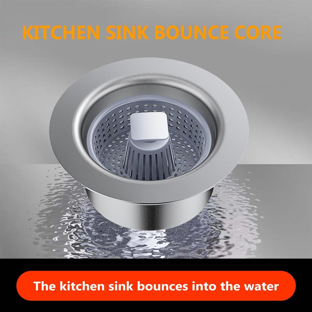 Upgraded Silicone Kitchen Sink  Strainer And Stopper Combo, 304 Stainless Steel Wrapped Housing, Silicone Anti-Clog Basket Strainer With Handle