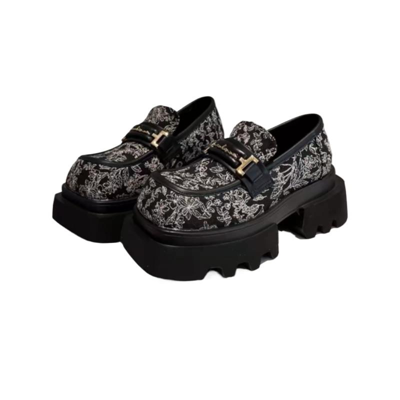 Fashion 2024 New Denim Print Cloth Synthetic Leather Platform Wedge Chunky Sneaker Comfy High Brand Spring Fashion Autumn Casual Shoes