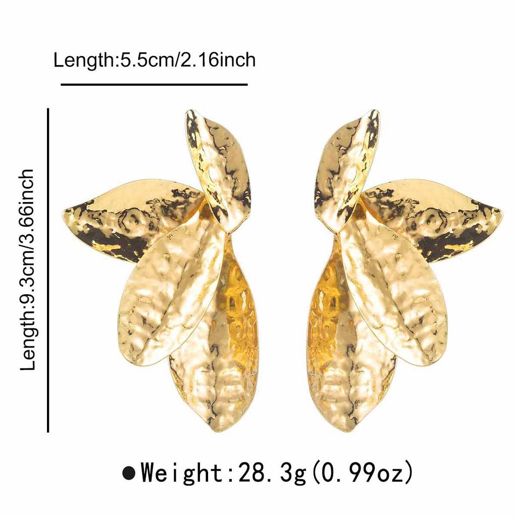 E11181 Retro Metal Eco-friendly Pleated Texture Earrings, Light Luxury Leaf Geometric Earrings, Earrings for Women