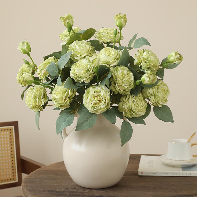 10pcs Fake Flowers Artificial Silk Grilled Edged Tea Rose Wedding Decoration Pink Simulation Flower 3 Heads Roses Branches