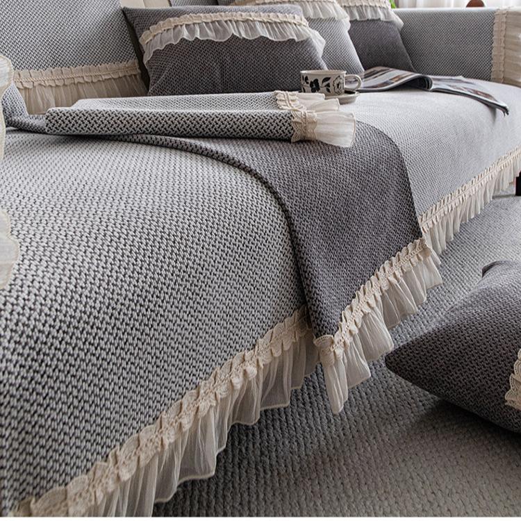 Francuska poduszka na sofę z szenili, uniwersalna antypoślizgowa na każdą porę roku, poduszka na siedzisko do salonu, jednolity kolor, wysokiej klasy pokrowiec na sofę, ręcznik z tkaniny