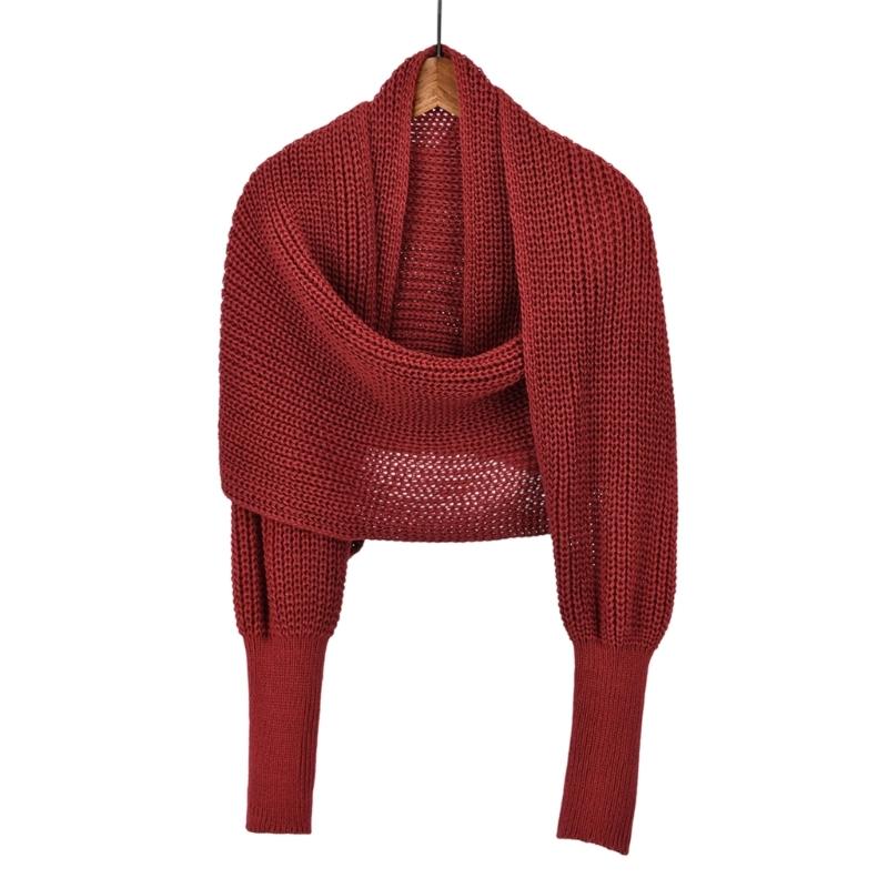 Womens Crossed Back Knitted Cover Up Scarf with Sleeves Sweater Shawl Wrap Shrug Layering Solution For Chilly Environment