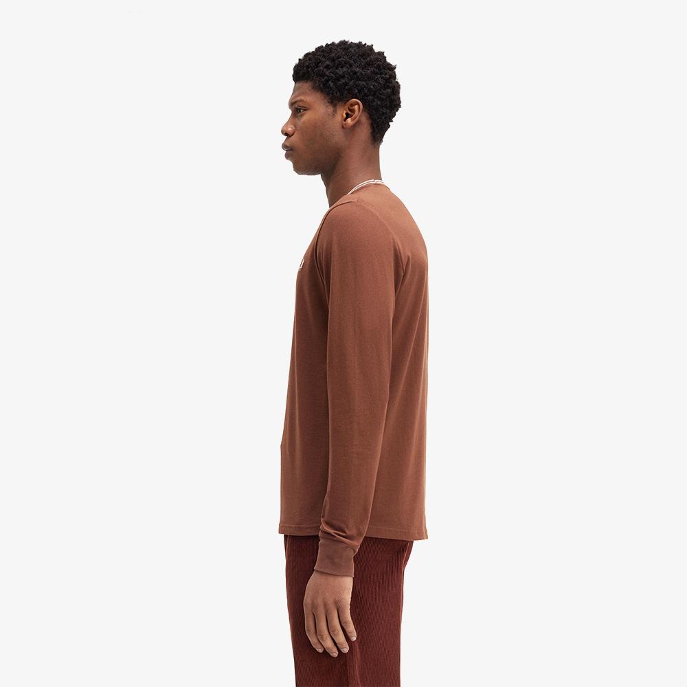 Fred Perry [Baseline] Long Sleeve Twin Tip T-Shirt - Whiskey Brown/Foreseeable Afpm2439602-W52