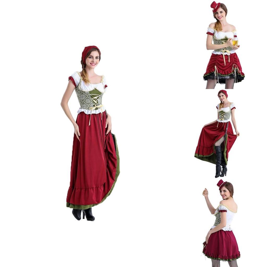 Oktoberfest Bavarian Dirndl Beer Wench Cosplay Costume With Puff Sleeves