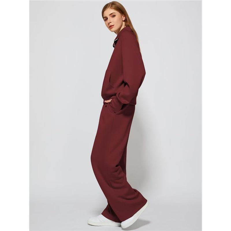 Women's  Half-Zip Sweatshirt And Wide Leg Pants Casual Loungewear Set