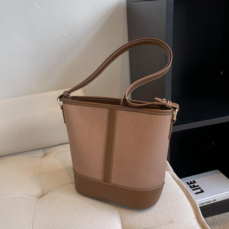Small bag New fashion canvas shoulder bag Casual women's bag Versatile work commuter bag Bucket bag