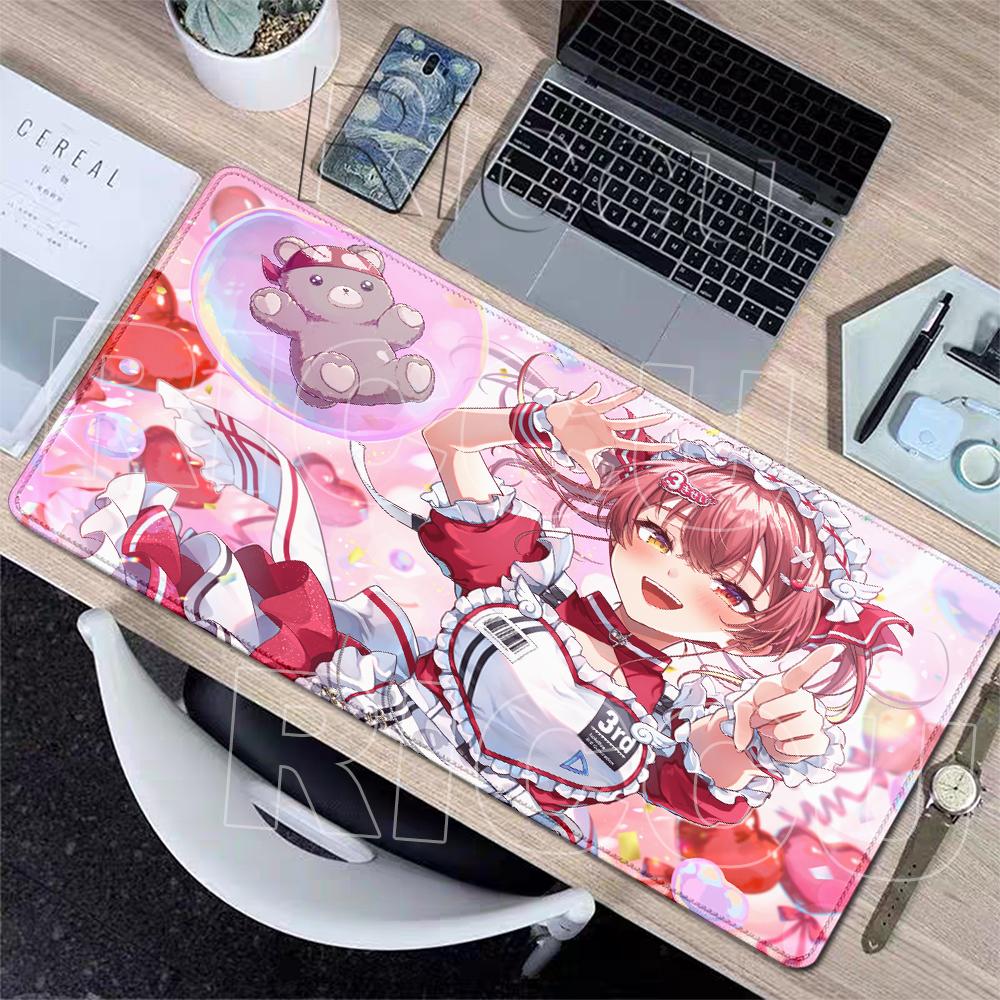 Mauspad Laptop Spiel Hololive Houshou Marine Mechanische Tastaturunterlagen Niedliches Anime-Mädchen Rutschfeste Schreibtischmatte Gummi-Verriegelungskanten-Pads