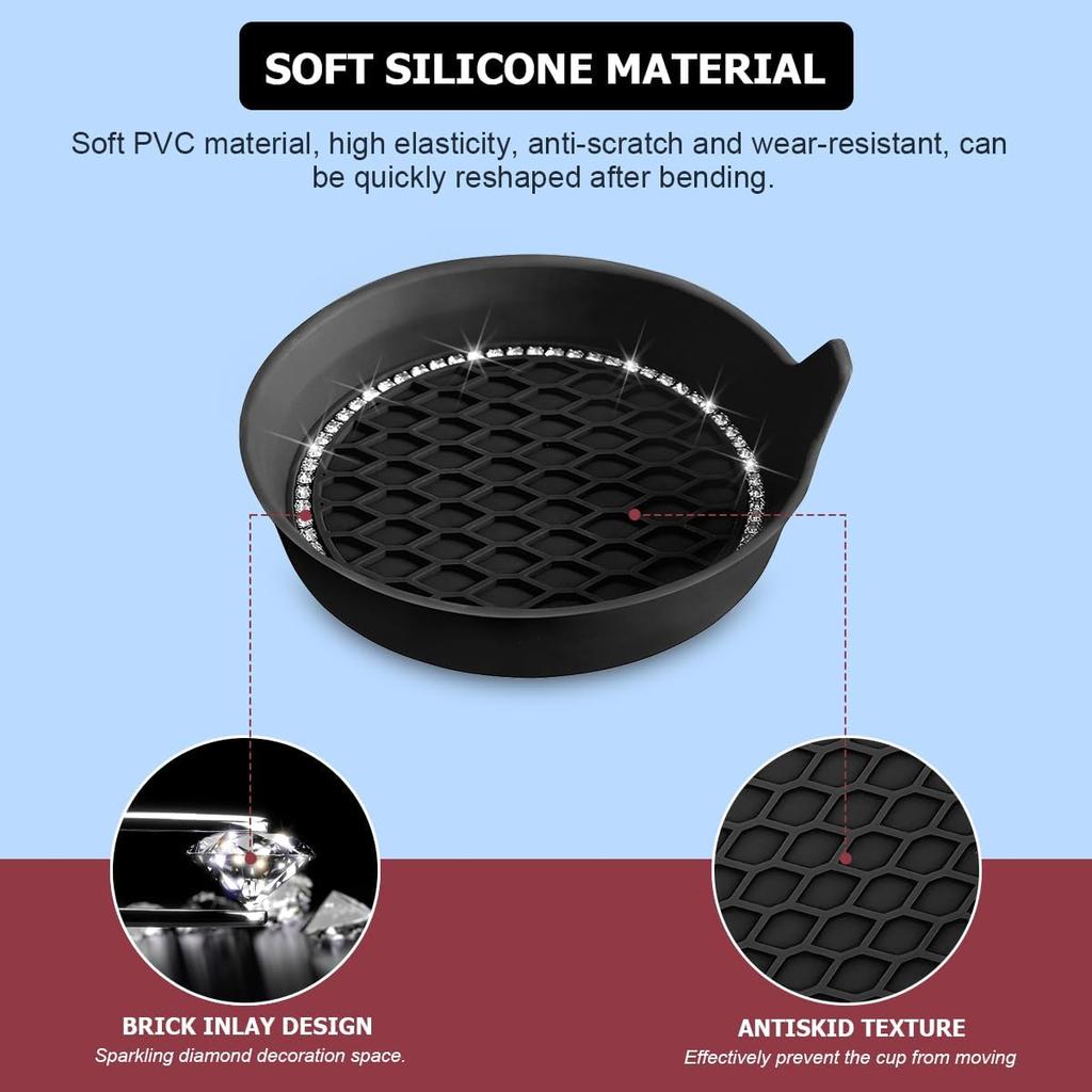 Bling Car Cup Holder Coaster, 4 Pack Universal Ert Coasters With Crystal Rhinestone, Silicone Non-Slip Shockproof Drink Mat, Car Interior Accessories