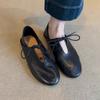 Sheepskin Version~ Retro Soft Leather Flat-bottomed Stepping Heel Two Wearing Small Leather Shoes Women's Early Spring New Lace-up Hollow Round Head