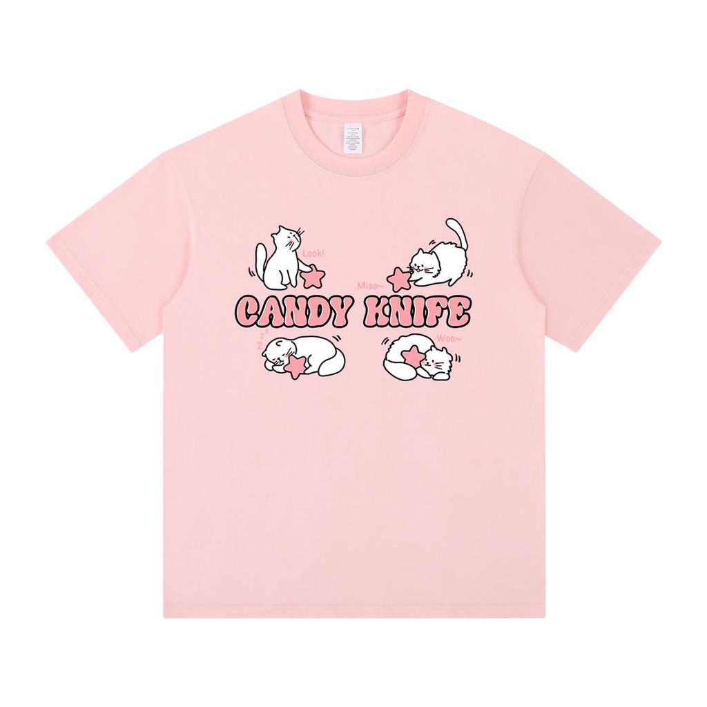 Unisex Chic Loose Fit Cat Graphic Short-Sleeve T-Shirt - Summer Style, Sweet and Versatile