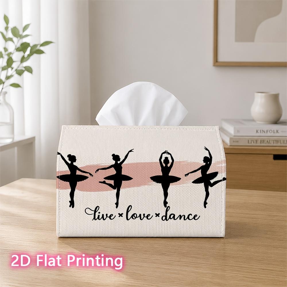 1pc 2D Flat Printed 17.78X10.92X12.95cm Tissue Box Silhouette Ballerina Dancer Figures Line Art Decorative Napkin Storage for Living Room And Bedside