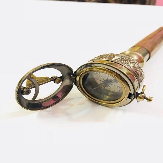 Best Quality Brass Compass Push Button Sundial Handle Handmade Walking Stick Canes Victorian Wands Walking.