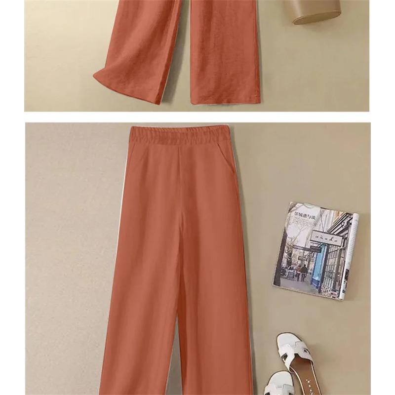Leinen Weiter Bein Hosen Damen Sommer Dünn Elastisch Hohe Taille Lange Hosen Herbst Lässig Locker Gerade Hosen
