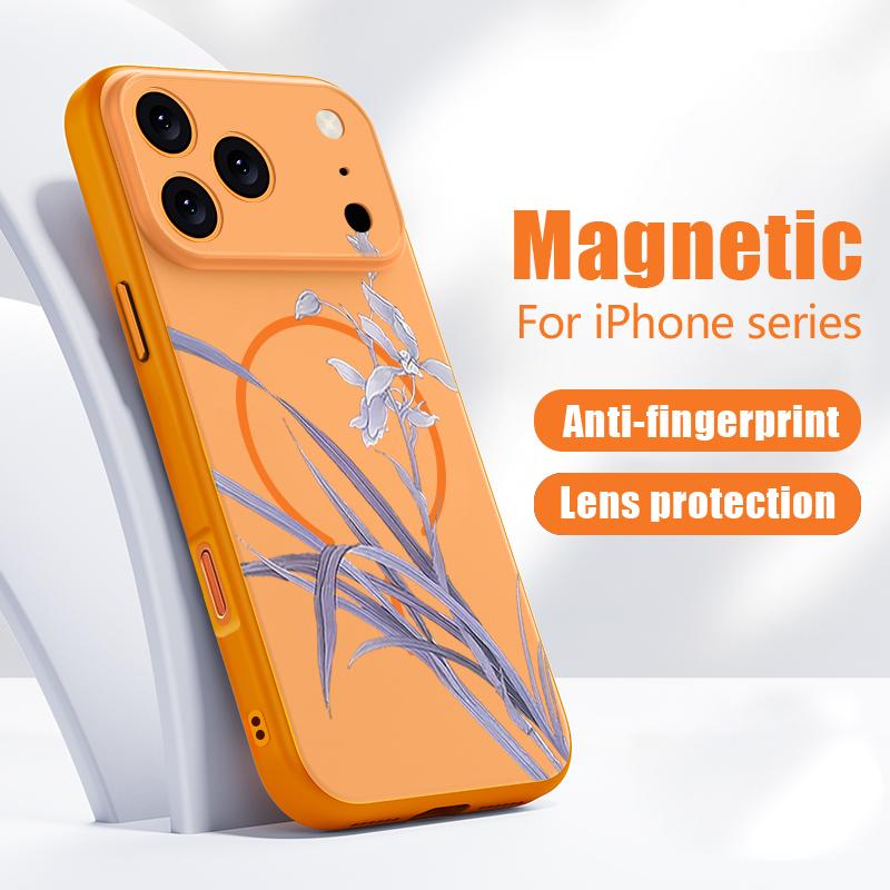 Magnetic For Magsafe Case For iPhone 17 Pro Max Purple Orchid Floral Pattern Skin Feeling Cover For iPhone 16 15 14 13 Pro Max