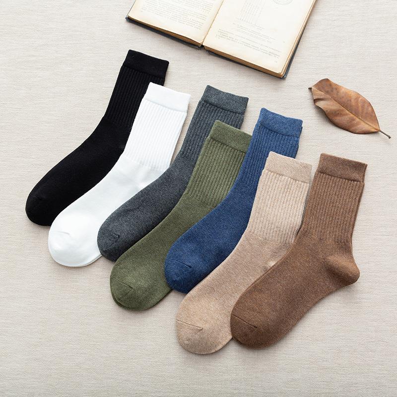 Socks Men'S Medium Socks Solid Color Men'S Socks Cotton Men'S Classic Athleisure Business Socks Thigh Socks