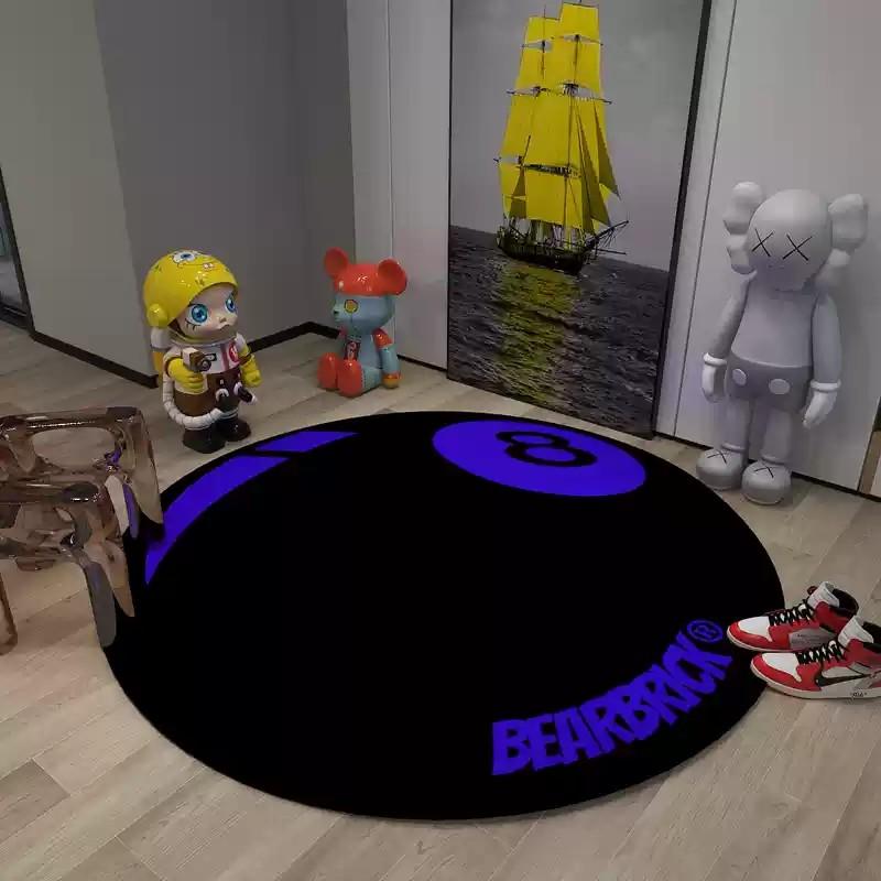 Flannel Round Black 8-digit Patterned Carpet, for Bedroom Side Rug, Living Room Sofa Coffee Table Pad, Home Decoration