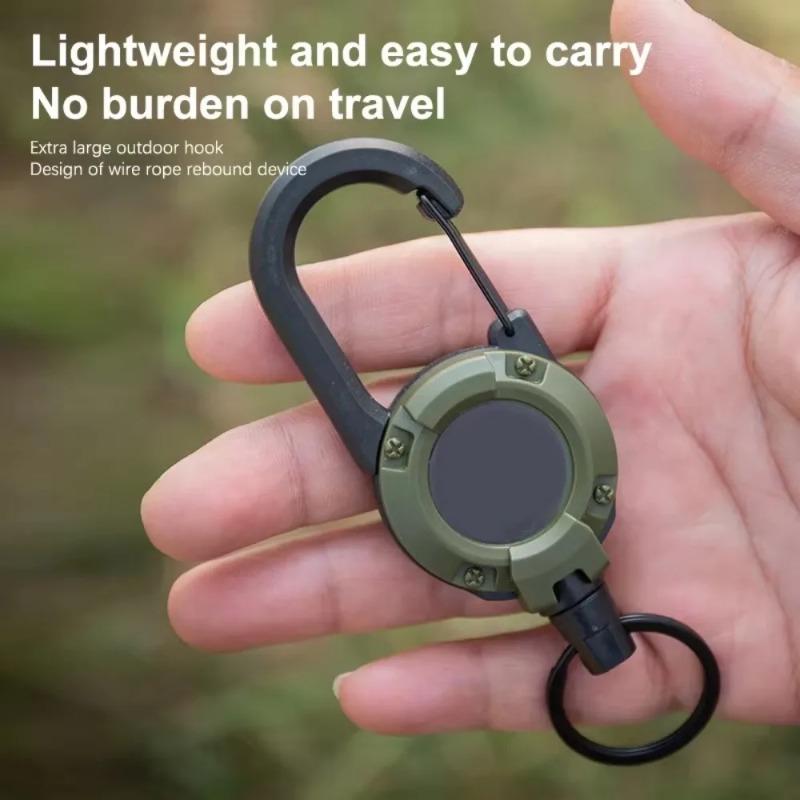 Heavy Duty Retractable Pull Badges ID Reel Carabiner Steel Wire Rope Buckle Key Holder Outdoor Tools