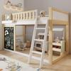 Loft Bed, Children's Bed, With Small Board for Painting, With Storage Box, Safety Rail, Storage Under the Bed, Pine + MDF, White+Natural, 90x200cm