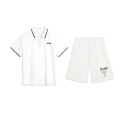 Plain Simple Breathable Quick-Dry Comfortable Versatile Short Sleeve Polo Shirt Casual Sports Set Unisex Polo Shirt White YPLV047-1+AKST593-7