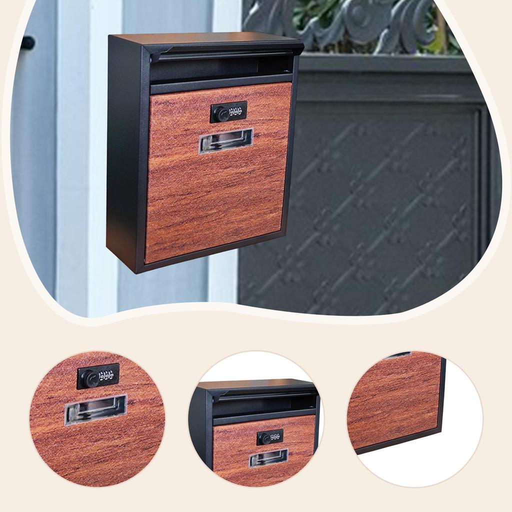 Wall Mounted Mailbox Lockable Looking Mailbox Large Capacity External Post Box for Newspapers Gate Paper Magazines Outdoor