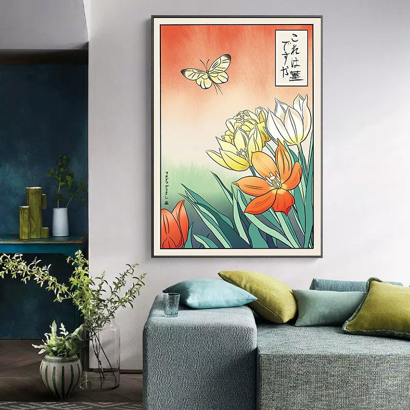 Retro japansk Samurai Cat Dog Poster Lerretsmaling Nordisk veggkunst for moderne stuedekorasjon