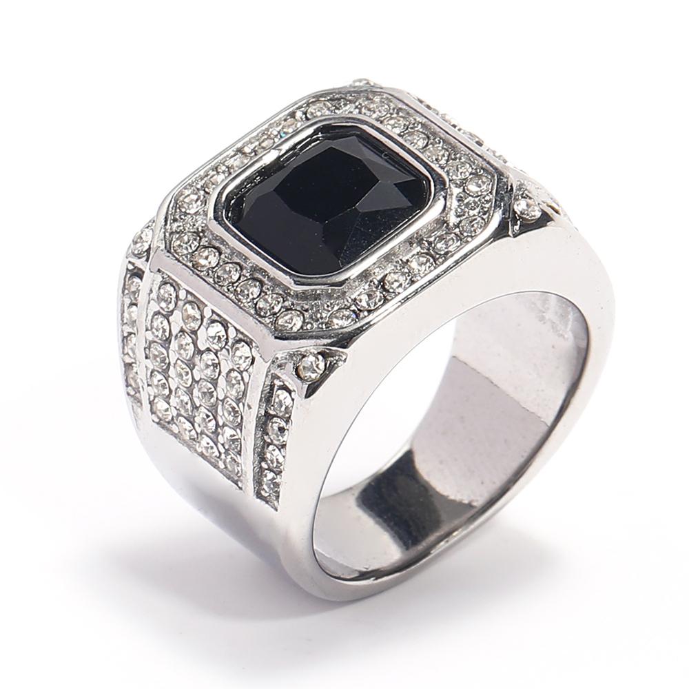 Full Diamond Square Ring for Men Titanium Steel Bling Iced Out Hip Hop Jewelry Luxury Cubic Zirconia Ring