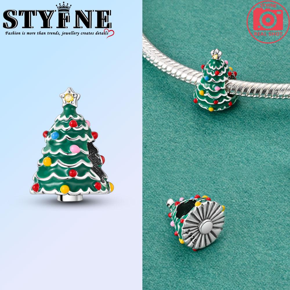Copper Christmas Glazed Snowflake Tree Charms Beads Fit Original Bracelet Necklace Fine Jewelry Women Diy Gifts
