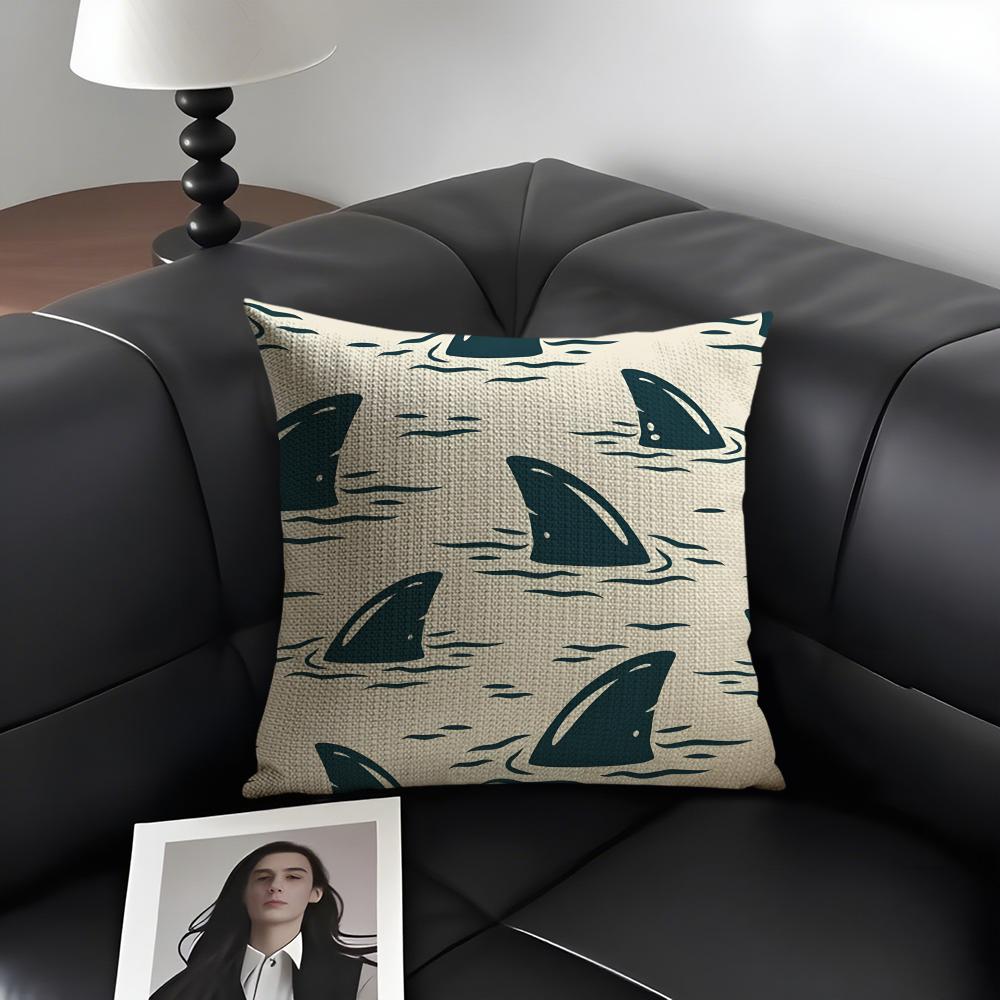 Shark Fashion Cushion Cover Natural Linen Organic Fabric DoubleSided Printing Sofa Home Decor Gift Pillow Case