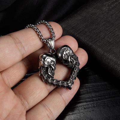 Titanium Steel Stainless Steel Double Skull Love Necklace Pendant Personalized Fashion Trendy Sweater Chain