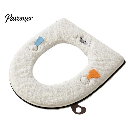 Non-slip Bathroom Decor Soft Plush Toilet Seat Cover, Thick Washable Pad with Zipper And Reusable Mat Handle, Warm Skin-Friendly Cushion for O-Shaped