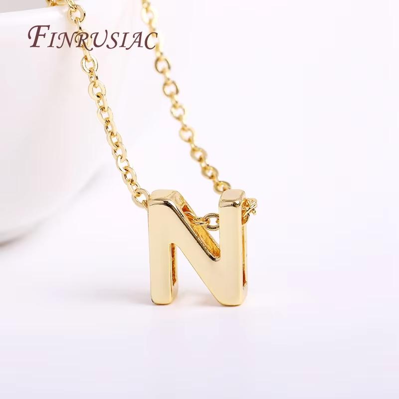 Gold Plated Brass Metal Initial 26 Letters Pendants Pendants Necklace For Women Jewelry Accessories Thin Chain Necklaces Female