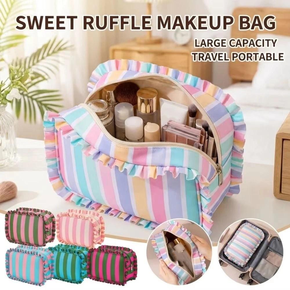 Colorful Women's Makeup Case Oxford Striped Makeup Organizer Toiletries Organization