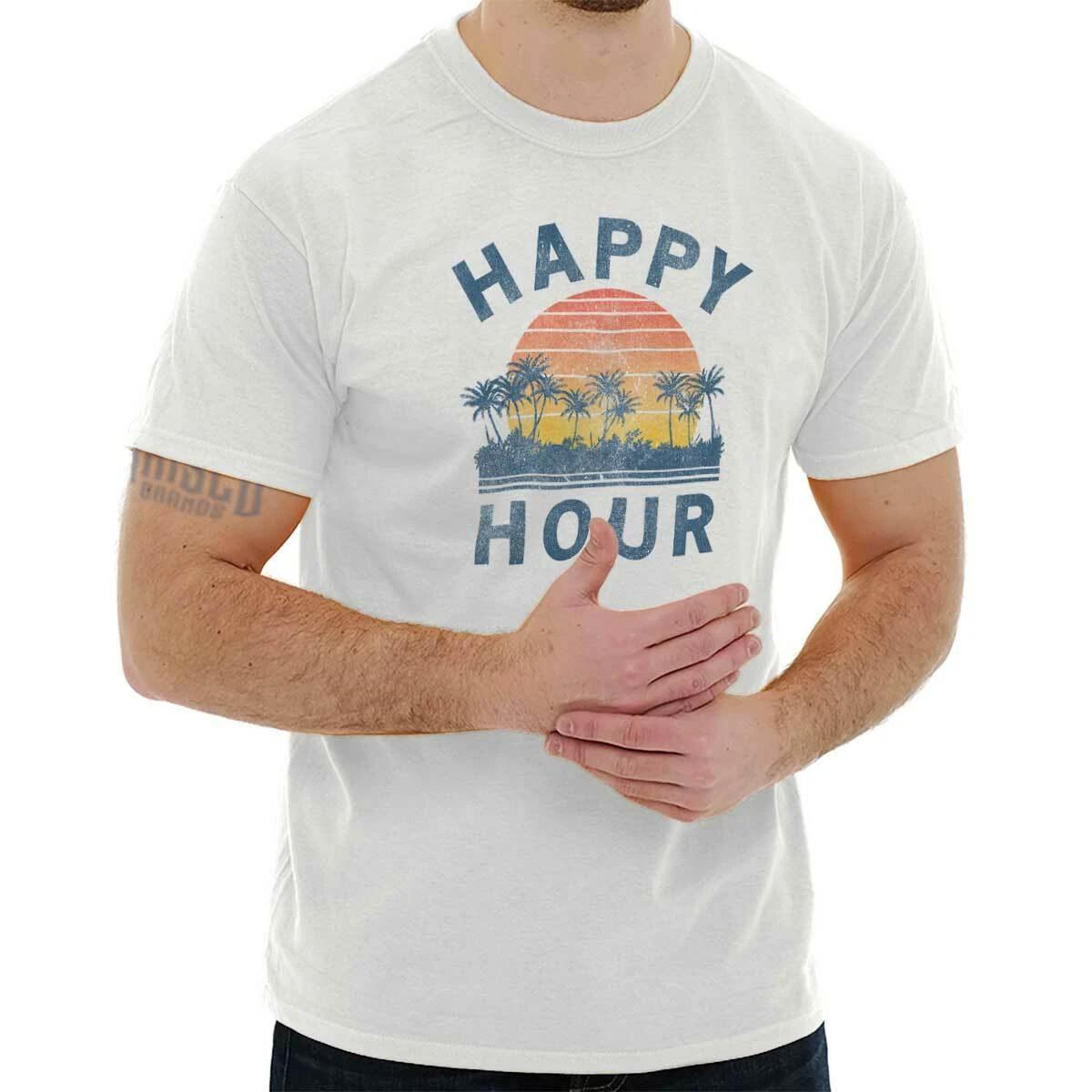 Vintage Retro Tropical Sunset Happy Hour Womens or Mens Crewneck T Shirt Tee XS