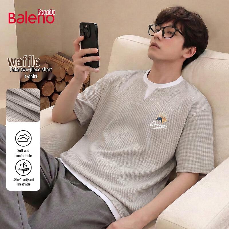 Baleno Men s Waffle Knit Faux Two-Piece Short Sleeve T-Shirt 3XL