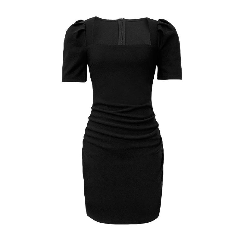 

GMXIA Летняя мода Ethos Маленькая облегающая юбка с запахом на бедрах с квадратным воротником и талией Платье для похудения S чёрный