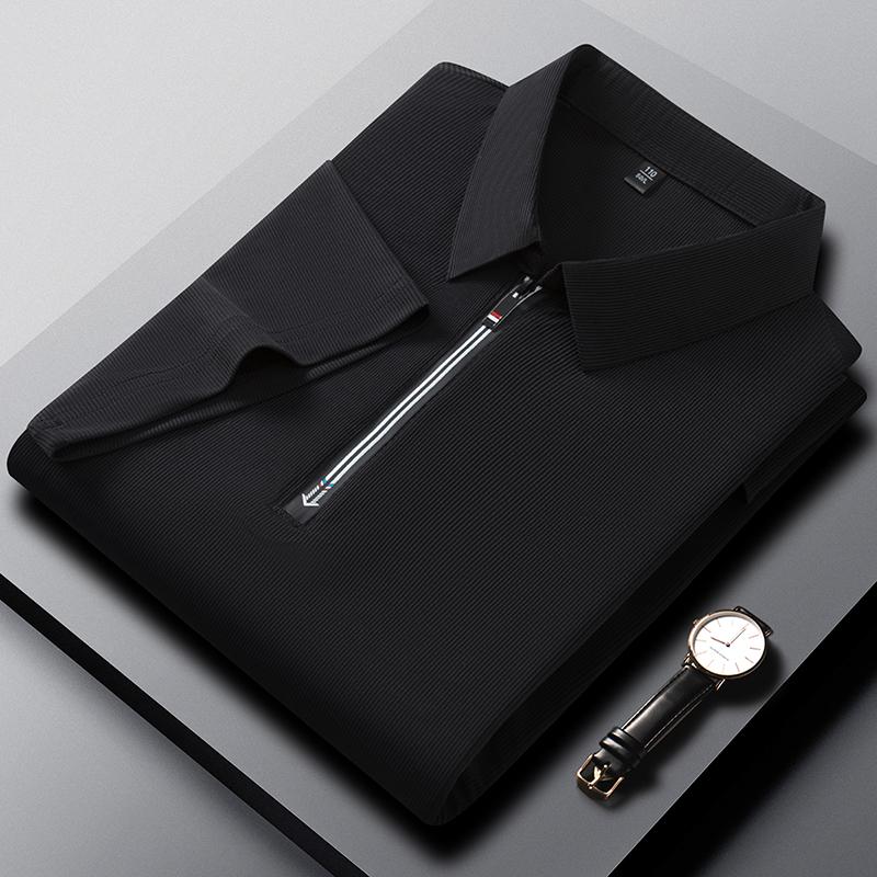Men's Polo Shirt High-End Solid Color Half Zipper Short Sleeve Summer Lapel T-Shirt Business Casual Menswear