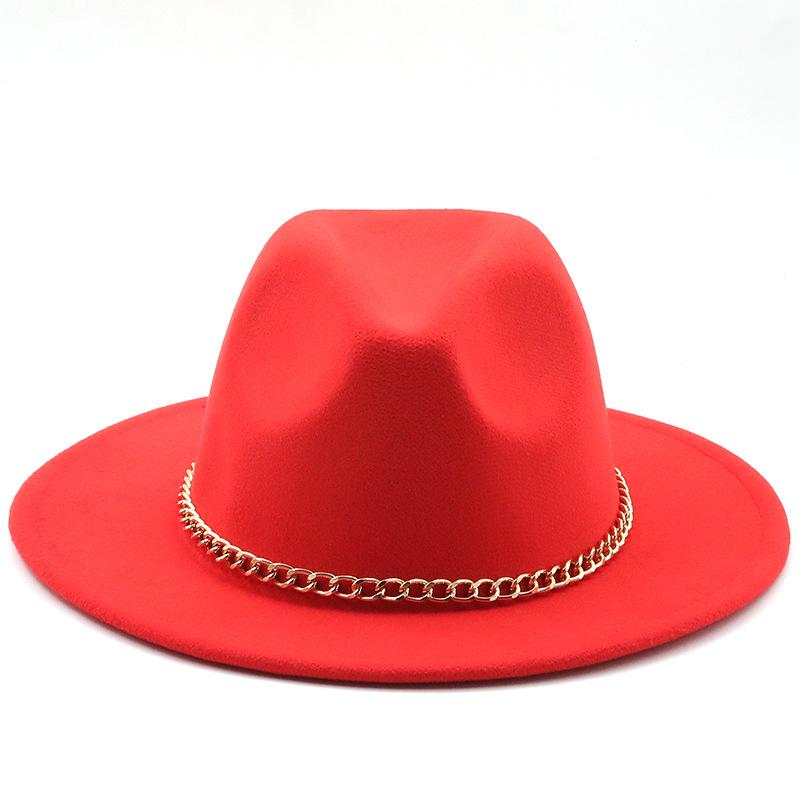 New thin chain accessories European and American autumn and winter solid color woolen top hat European and American fashion jazz hat