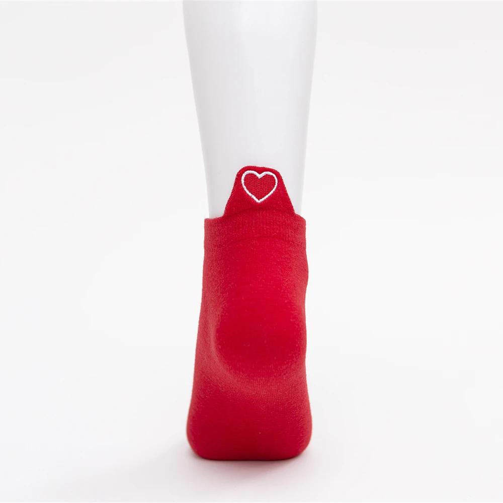 New Women's Summer Spring Cartoon Cotton Funny Embroidery Red Heart Socks Cute Girls Colorful Short Ankle Sokken Dropship