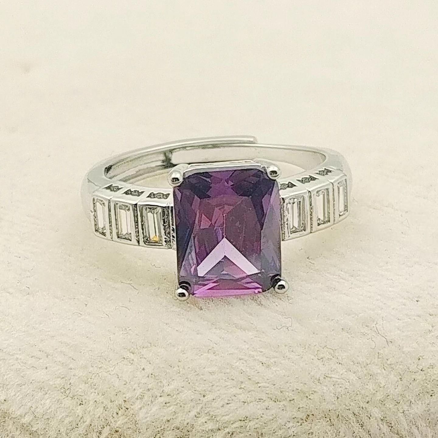 

Rectangle Zircon Ring Women S Inlaid High Carbon Diamond Light Luxury Versatile Niche Design High-Grade Pink Diamond Ring opening adjustable