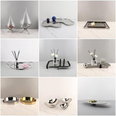 Oturma Odası veya Yemek Masası Dekorasyonu İçin Modern Minimalist Paslanmaz Çelik Meyve ve Aromaterapi Tepsisi