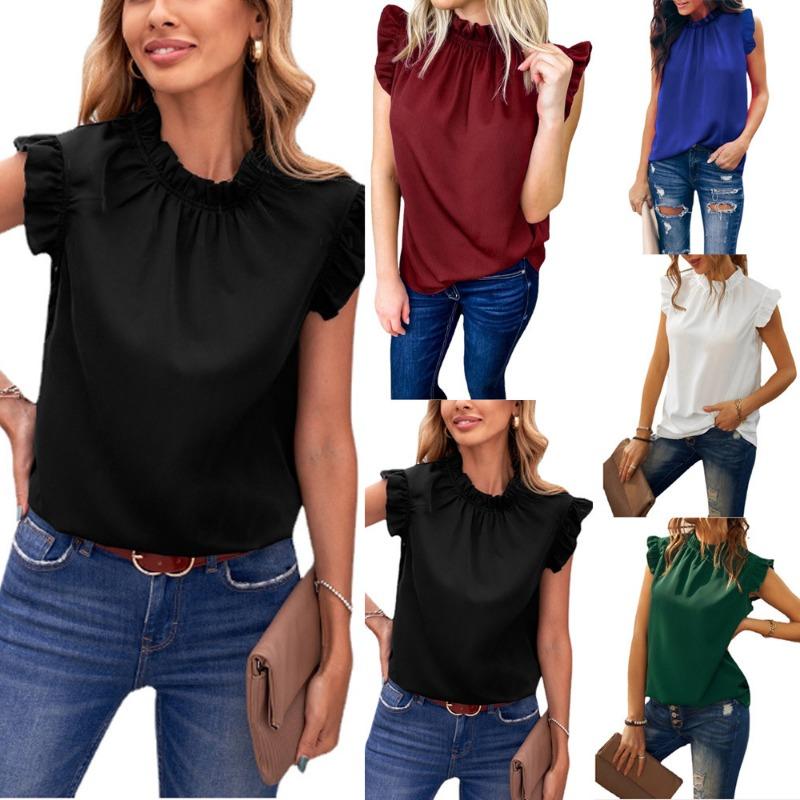 Women's Ruffle Collar Sleeveless Blouse Casual Loose Chiffon Summer Top